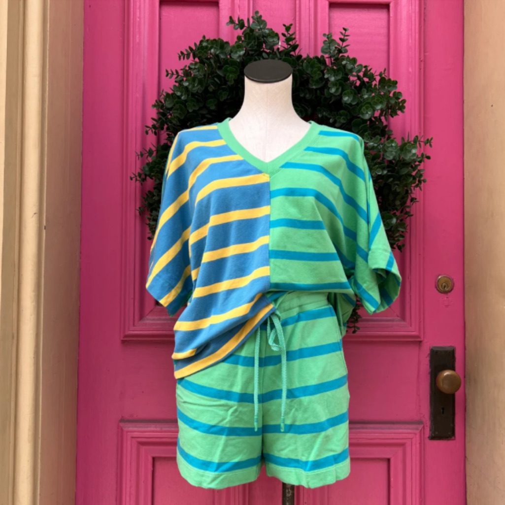 Cabi Cabana Lounge Set Aqua Stripe - Shorts & Top - S & Xs